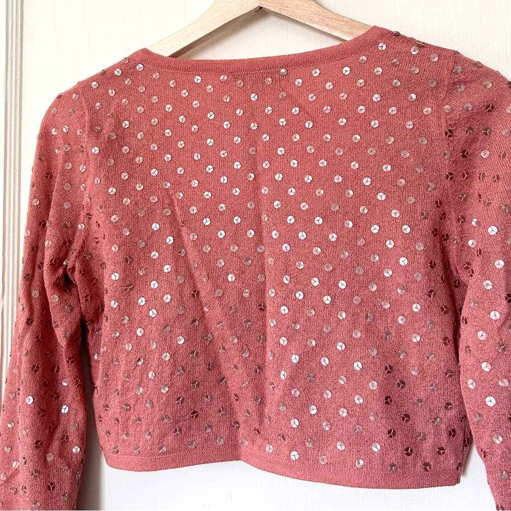 Vintage Betsey Johnson Crop Sequin Cardigan Top Rosy Pink M 90s Black Label - Picture 4 of 7